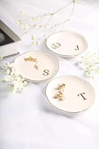Miniatura 6 de Bandeja de Cerámica para Joyas, Plato para Anillos, Personalizada con Monograma S, Regalos de Compromiso y Boda, para Cumpleaños, Día de la Madre