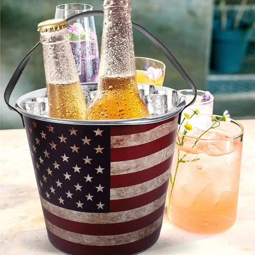 Miniatura 2 de UPKOCH Cubetas patrióticas de la bandera americana, cubo vintage, cubo de cenizas, cubo de vino, cubo de cerveza, cubo de hielo, cubo