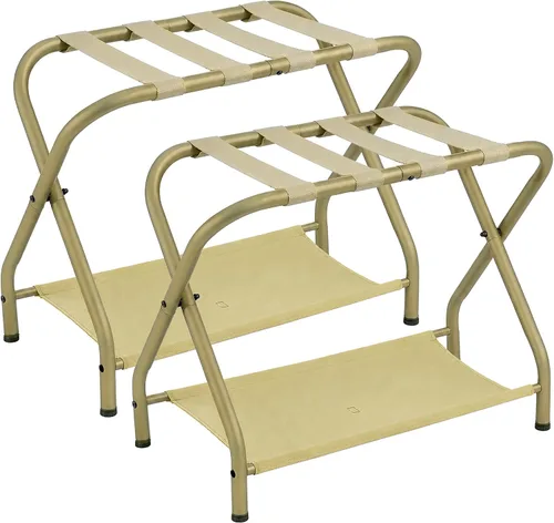 Miniatura 11 de Heybly Portaequipajes, paquete de 2, soporte plegable de acero para maleta con estante de almacenamiento para dormitorio, hotel, marco de acero