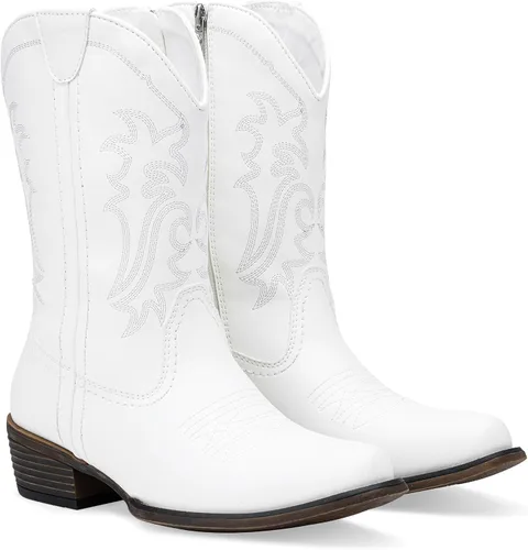 Miniatura 7 de Jeossy Botas vaqueras para mujer, vaquera occidental, a media pantorrilla, puntera redonda, bordadas, con cremallera