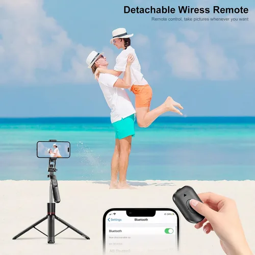Miniatura 6 de Trípode con palo selfie de 67 pulgadas para iPhone con control remoto, soporte para teléfono y tornillo de 1/4 de pulgada, trípode extensible