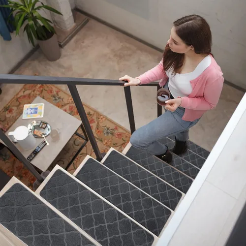 Miniatura 5 de Peldaños de escalera para escalones de madera 15 piezas - 8x30 pulgadas Alfombra corredor para escaleras interior Alfombrillas antideslizantes