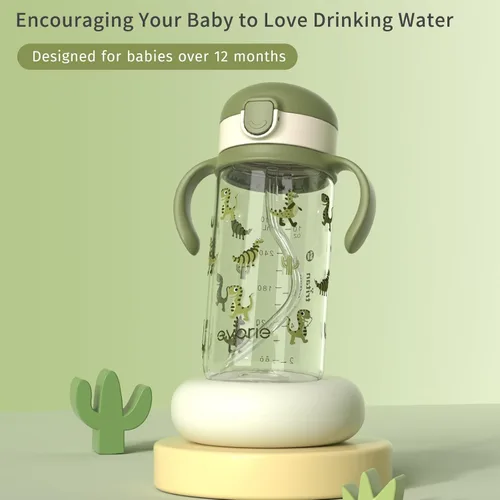 Miniatura 7 de Evorie Tritan - Vaso para sorber con popote a prueba de derrames, 10 onzas para bebés y niños pequeños de 1 a 3 años, botella de agua con pajilla