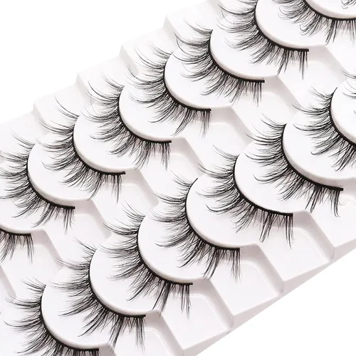 Miniatura 5 de Losha Pestañas Manga Esponjosas de Visón Sintético, Aspecto Natural, 10 Pares de Pestañas Postizas Asiáticas, Paquete que Parece Racimos