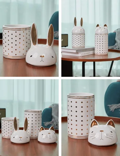 Miniatura 11 de HAUCOZE Tarro de galletas de gato decorativo para dulces con tapa, moderno recipiente de decoración de cocina, recipiente de cerámica para regalo