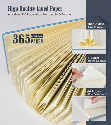 Miniatura 3 de Cuaderno rayado, cuaderno grueso de 365 páginas A5 para escribir, cuaderno rayado de la universidad, tapa dura de cuero para mujeres y hombres, Azul