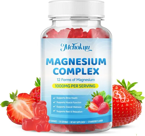 Gomitas de complejo de magnesio de 1000 mg | Suplemento de complejo de magnesio 12 en 1 con glicinato, citrato, malato y taurato que apoya la