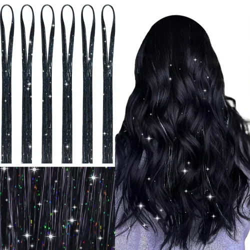 Miniatura 57 de Wennalife 12 piezas de extensiones de cabello azul con clip, extensiones de cabello con clip de colores para niños, pinzas de cabello arcoíris