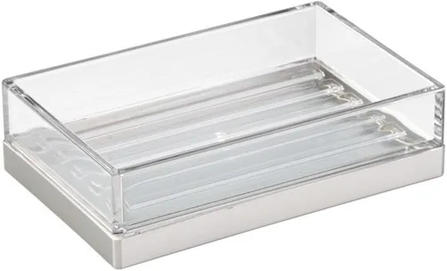 iDesign Clarity BPA-Free Barra de plástico Jabonera - 5 "x 3.25" x 1.34 ", claro / cepillado níquel, 18 pulgadas por 16 pulgadas