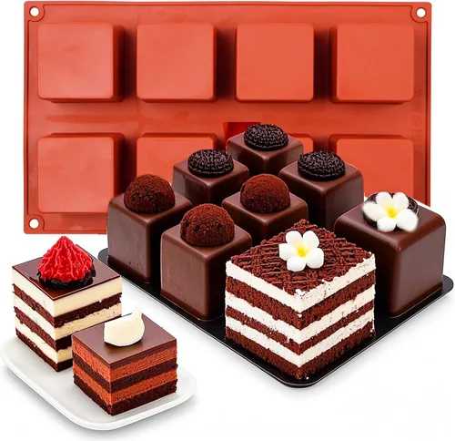Miniatura 5 de Molde de silicona cuadrado para hornear, moldes de chocolate cuadrados 3D de 8 cavidades para galletas cubiertas de chocolate, caramelo y gelatina