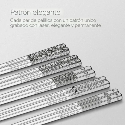 Miniatura 3 de Palillos de metal reutilizables de acero inoxidable 18/8, paquete múltiple, aptos para lavavajillas, bonitos palillos grabados con láser, Plateado
