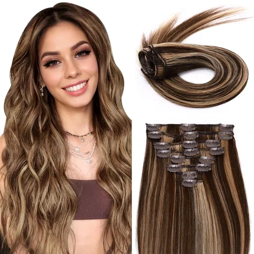 Miniatura 16 de Extensiones de cabello humano 100% remy de 10 a 24 pulgadas, con clips, calidad grado 7A, cabeza completa, 8 piezas, 18 clips; largo, suave, sedoso