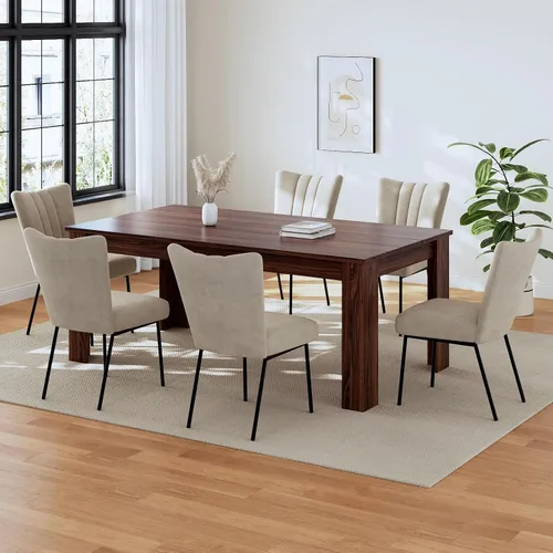 Miniatura 2 de HIPIHOM Juego de Mesa de Comedor de 62.9" para 6, Juego de Mesa de Cocina de Tablero MDF con 6 Sillas de Comedor de Tela, Juego de Mesa de Cocina
