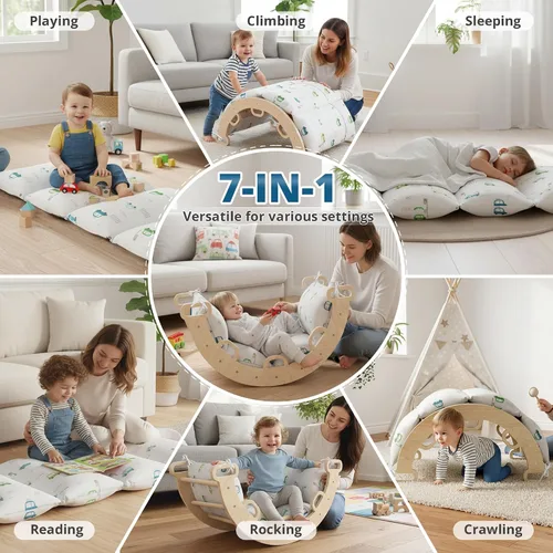 Miniatura 7 de BlueWood Cojín para arco de escalada, almohada suave y antideslizante de filosofía Montessori para niños, cojín Pikler para leer, jugar