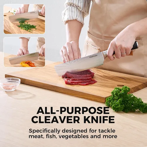 Miniatura 5 de Cuchillo Nakiri - Cuchillo de verduras de 7" de corte preciso, cuchillo de cocina de acero de alto carbono, cuchillo de chef japonés multiusos