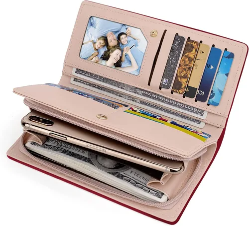 Miniatura 3 de UTO Cartera de piel sintética para mujer, de gran capacidad, colgante de gato, soporte para teléfono, organizador de chequera, con cremallera