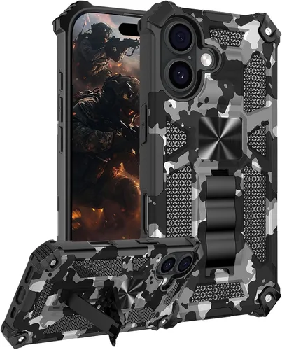 Miniatura 18 de CCSmall Funda de camuflaje para Apple iPhone 14 para hombres, protección resistente a prueba de golpes con función atril para iPhone 14 MC verde