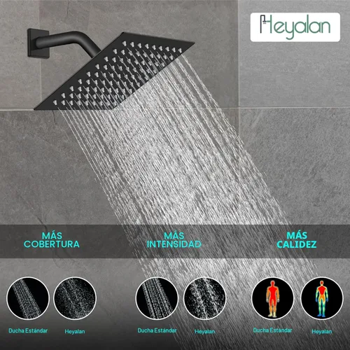 Miniatura 3 de Heyalan Juego de Cabezal de Ducha y Mango de 8 Pulgadas Juego de Grifo de Ducha Cuadrado Sistema de Ducha de Lluvia para Baño Cabezal de Ducha