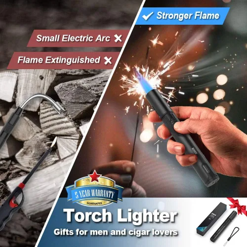 Miniatura 5 de Encendedor de antorcha con ventana de nivel de combustible para vela, antorcha de chorro de fuego ajustable a prueba de viento, encendedor largo