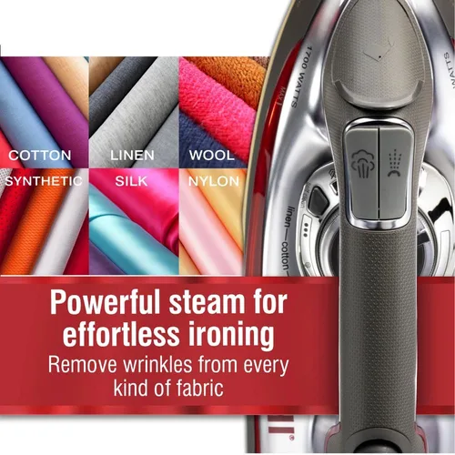 Miniatura 3 de Plancha de vapor CHI Steam para ropa con más de 300 agujeros para una potente función de vapor, dial de guía de temperatura, 1700 vatios, cable XL