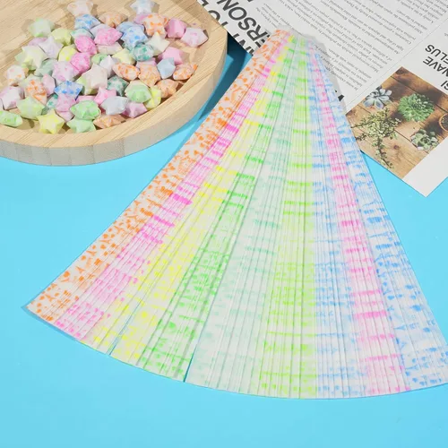 Miniatura 7 de Wowagoga 840 hojas de papel luminoso de origami en tiras con 4 patrones para doblar estrellas de papel estrellas de la suerte para manualidades DIY