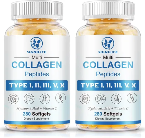 Péptidos de colágeno múltiple para mujeres y hombres, péptidos de colágeno hidrolizados tipo I, II, III, V, X - con ácido hialurónico, vitamina C,