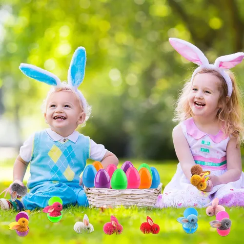 Miniatura 6 de 48 huevos de Pascua rellenos con mini conejito de peluche, juguetes de Pascua para fiesta de Pascua, juegos de caza en interiores y exteriores