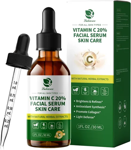 Lukaree Suero de vitamina C para la cara – Suero facial de vitamina C iluminador con hialuronato de sodio | Unifica el tono de la piel y suaviza las