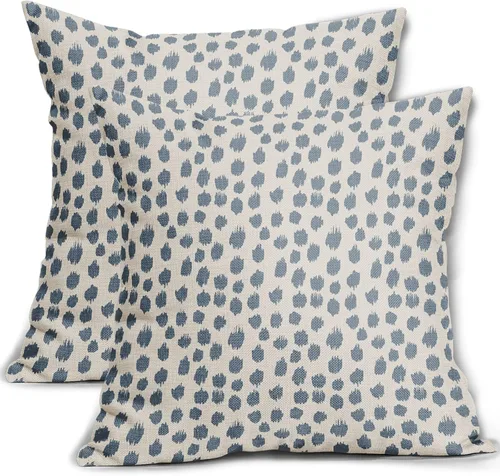 Miniatura 50 de Fundas de almohada marrón y blancas de 18 x 18 pulgadas, juego de 2 almohadas boho grises con lunares, fundas de almohada modernas estampadas