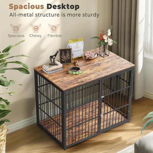 Miniatura 4 de Lyromix Mueble Jaula para Perros XXL de 48 pulgadas con 3 Puertas, Mesa Auxiliar Jaula de Madera Resistente para Interiores Jaula Combinación