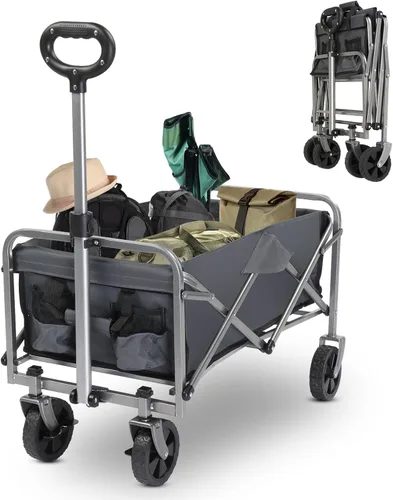 Miniatura 10 de Carro plegable plegable con capacidad de peso de 220 libras, carrito de jardín plegable resistente con ruedas de playa todo terreno y soportes