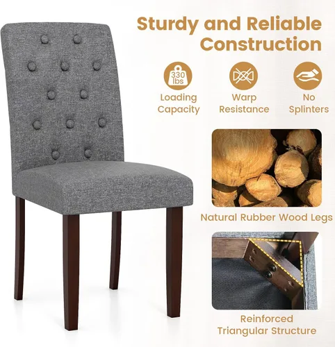 Miniatura 4 de NAFORT Sillas de comedor de tela, sillas clásicas de respaldo alto para cocina, sala de estar, patas de madera de goma maciza, silla acolchada