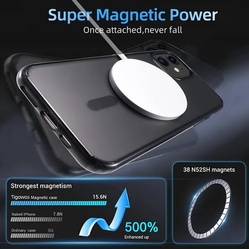 Miniatura 2 de Tigowos Funda magnética para iPhone 11 [probada contra caídas de grado de 10 pies y compatible con MagSafe] translúcida antihuellas y antigolpes