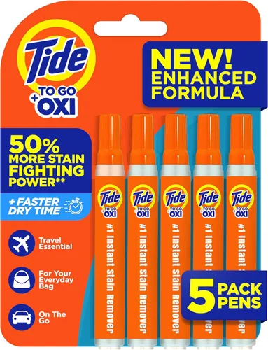 Tide Quitamanchas para Ropa, Tide To Go Bolígrafo, Removedor Instantáneo de Manchas y Manchas para Ropa, Tamaño de Viaje y de Bolsillo, 5 Unidades