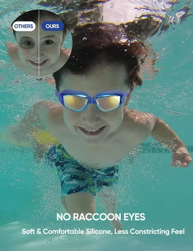 Miniatura 7 de Paquete de 2 gafas de natación para niños, gafas de natación para niños pequeños y jóvenes de 3-8/6-14, gafas de piscina antivaho para niños y niñas