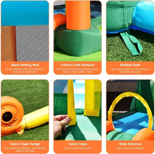 Miniatura 5 de Costzon - Casa infllable 7 en 1 con dos toboganes de agua, pared para escalar zona de salto, hoyo de pelotas, borde de baloncesto, piscina