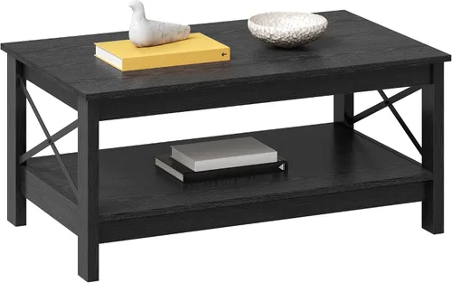 Miniatura 5 de YITAHOME Mesa de centro para sala de estar, mesa de café moderna de estilo granja con almacenamiento, mesa de centro de 2 niveles, mesa de acento