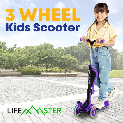 Miniatura 7 de Scooter de 3 ruedas para niños con asiento plegable, altura ajustable del manubrio, juguete de paseo inclinado para conducir para niños a partir