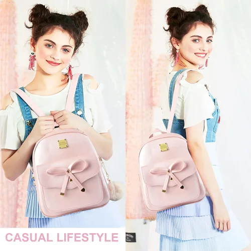 Miniatura 3 de ZGWJ Mini mochila de cuero con moño, mochila pequeña, linda mochila casual de viaje para niñas y mujeres, M, Mochilas tipo mochila