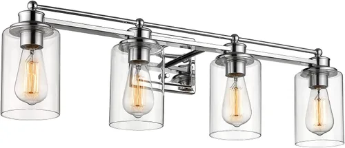 Miniatura 8 de HWH - Lámpara de tocador cromada con 5 luces sobre espejo, lámpara de pared moderna para baño, 37 pulgadas, acabado cromado, 5HLT63B-5W CH