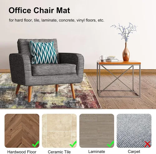 Miniatura 3 de Anidaroel Tapete para silla de oficina para suelo de madera dura, 48 x 60 pulgadas, tapete para silla rodante, tapete antideslizante para silla