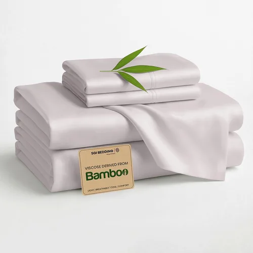 Miniatura 13 de SGI bedding Juego de sábanas tamaño matrimonial de lujo de 4 piezas, 100% viscosa de bambú cultivada orgánicamente, ultra suave, refrescante