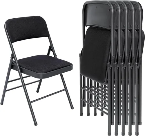 Miniatura 14 de Juego de 4 sillas plegables de tela con cojín acolchado y respaldo, asiento plegable para interiores y exteriores con marco de acero para el hogar