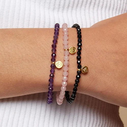 Miniatura 6 de Satya Jewelry 4mm Gemstone and 18K Yellow Gold Plated Lotus Stretch Bracelet, 7