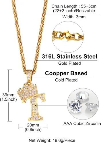 Miniatura 5 de Richsteel Initial Necklace for Men A-Z 18K Gold Plated Crown Shiny Cubic Zirconia Monogram Pendant for Women Fashion Jewelry