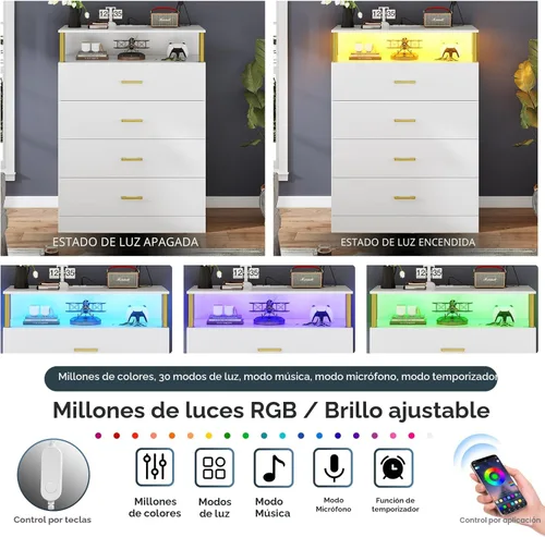 Miniatura 3 de AOGLLATI Cómoda blanca para dormitorio con diseño de columna, cómoda de 4 cajones con estación de carga, cómoda moderna led alta para dormitorio