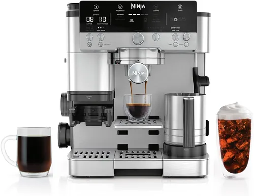 Ninja Luxe Café 3 en 1 - Máquina de café expreso, café por goteo y café frío | Molinillo de café integrado, espumador de leche, manipulación Acero