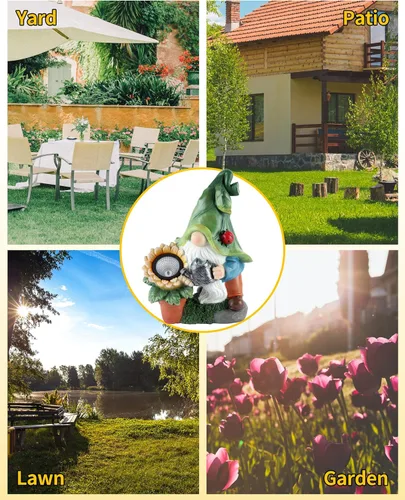 Miniatura 7 de iStatue Figuras solares grandes de gnomo de jardín, estatua pintada a mano de 12 pulgadas de alto para decoración de patio al aire libre, adornos
