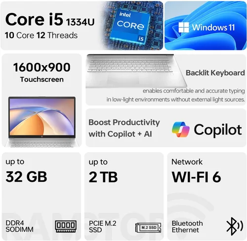 Miniatura 2 de Laptop HP 17t, pantalla táctil HD+ de 17.3", procesador Intel Core i5-1135G7 de 2.4GHz a 4.2GHz, 16 GB RAM, 512 GB SSD PCIe, cámara web, Wi-Fi 6