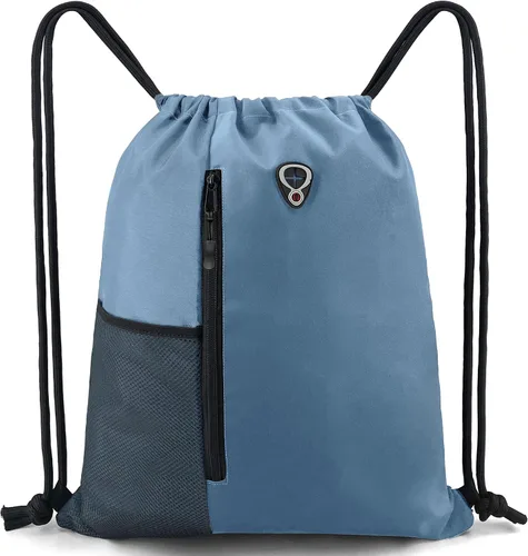 Mochila con cordón, con estilo deportivo, bolsa de gimnasio para mujeres, hombres y niños, bolsa de gran tamaño con zíper y bolsillos de malla para